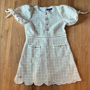 Ivory and Gold A-Line Dress with Puffy Tie Sleeve